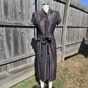 Elegant Striped Black and Pink Dress